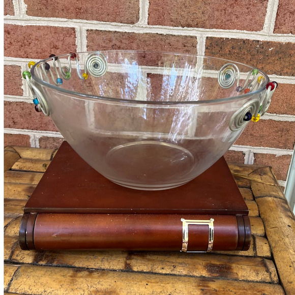Vintage Adcraft Glass Bowl w/ Applied Stainless Steel Wire Wrapped Beads Boho - Picture 4 of 7